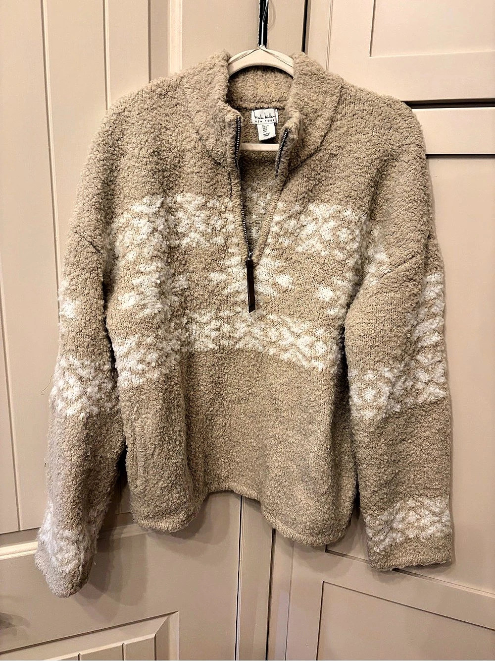 Nicole Miller Teddy Jacket Abstract Pattern Beige & White Size Large